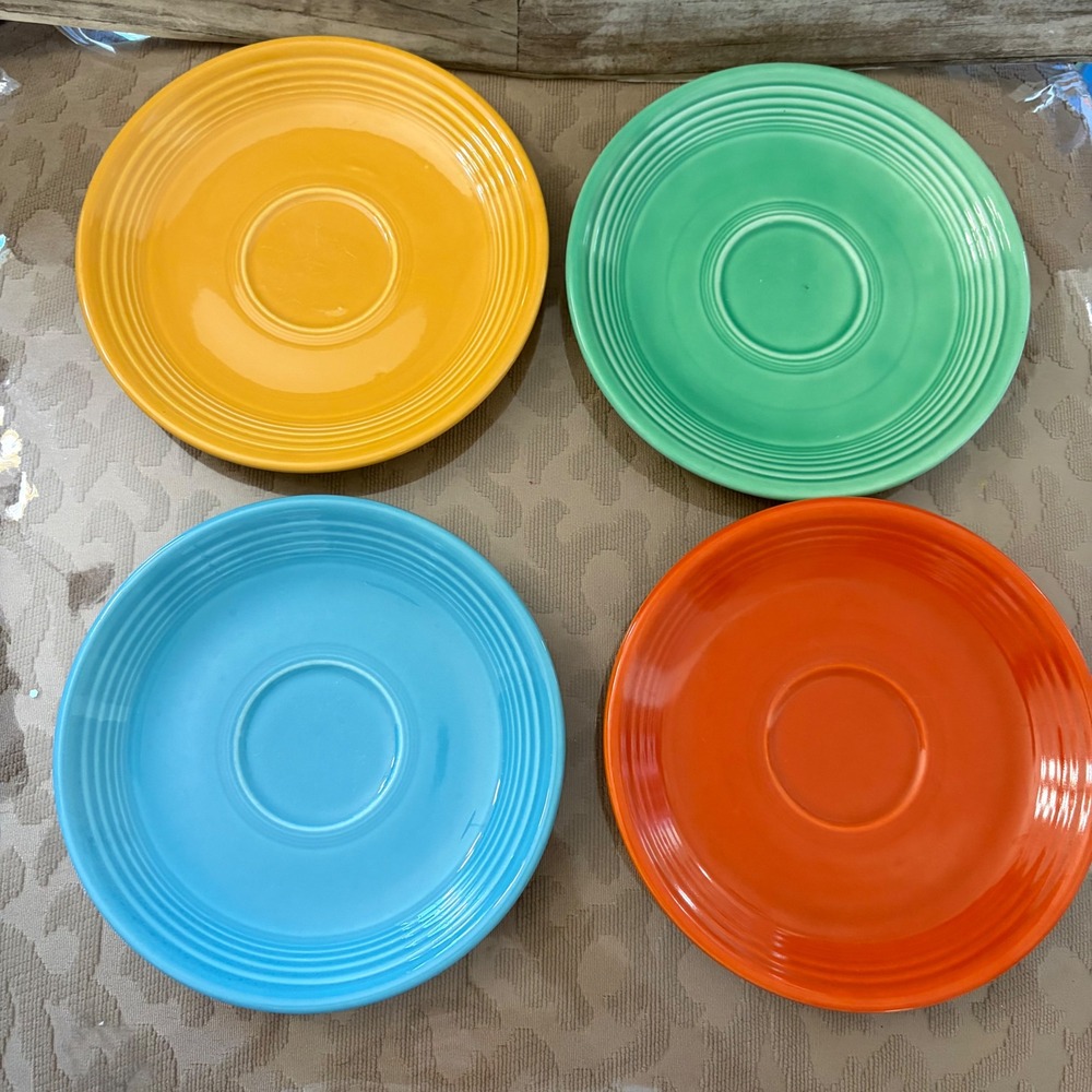 Fiesta HLC USA Saucer Set of 4 Multi Color Turquoise Tangerine Sunflower Green